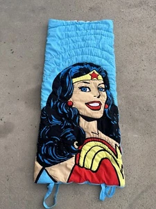 Pottery Barn Kids Superhero Sleeping Bag Blue Wonder Woman DC Comics Soft - Picture 1 of 8