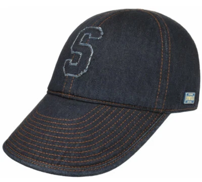 Boné de beisebol Stetson L denim azul novo com etiquetas algodão ajustado 59cm grande 7 3/8 laranja - Imagem 1 de 4