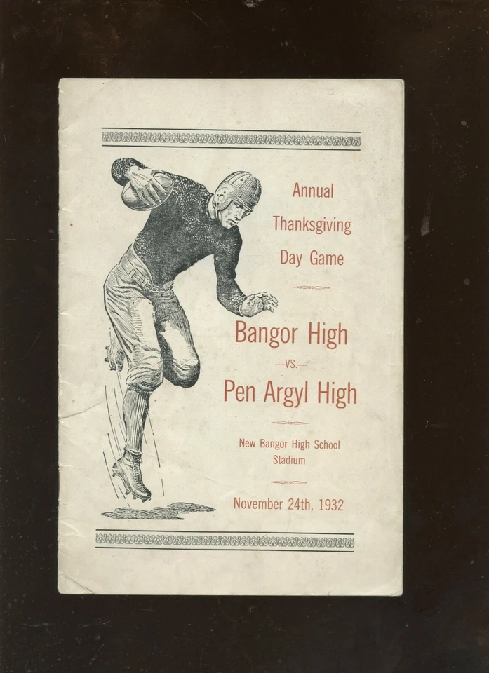 24 de noviembre de 1932 Programa de fútbol de secundaria Bangor vs Pen Argyl en muy buen estado Foto 1 de 1
