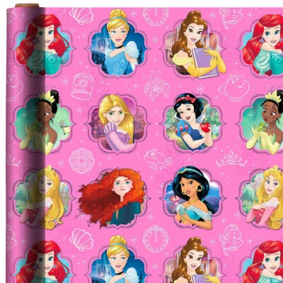 DISNEY PRINCESS PRINCESSES WRAPPING PAPER FLAT GIFT WRAP ANY OCCASION 20 SQ. FT. - Image 1 of 2