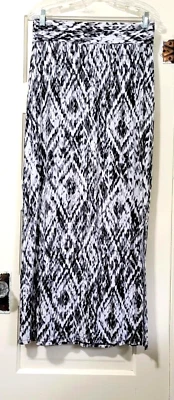 ANA BOHO SOFT STRETCHY THIN Jersey Knit LONG MAXI Skirt Medium Gray White Black - Image 1 of 4