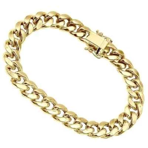 8 MM Men's 14K Yellow Gold Over Solid Cuban Link Bracelet 8.5" - Picture 1 of 5