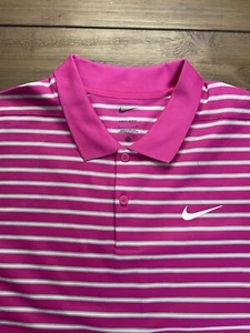 Nike Dri Fit Golf Polo Uomo XL Golf Rosa e Bianco - Foto 1 di 8