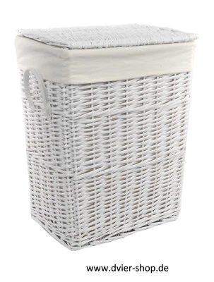 Wäschekorb Wäschetruhe Weide weiß Deckel Handgriff Bezug 3 Varianten 08WRt - Bild 1 von 4