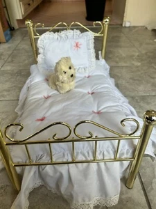 American Girl Samantha’s Classic Brass Bed with Mattress, Bedspread & Pillow - Picture 1 of 24