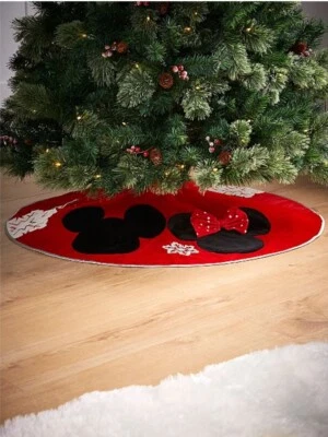 Disney Mickey & Minnie Mouse Red Velvet Feel Christmas Tree Skirt New - Image 1 of 2