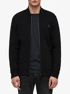 All Saints Mens Zip Thru Bomber Designer Raven Jersey Cardigan Sweatshirt Jacket - Picture 1 of 17