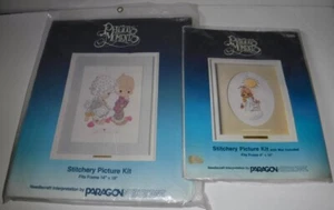 Vtg Lot of 2  PRECIOUS MOMENTS Paragon Stitchery Needlecraft Embroidery Kits - Picture 1 of 8