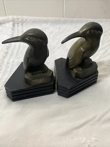 ANTIKE ART DECO EISVOGEL VOGEL STATUE SKULPTUR SCHREIBTISCH BUCH AUDUBON BUCHSTÜTZEN NY - Bild 1 von 23