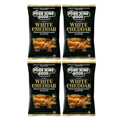 Pork King Good White Cheddar Flavored Pork Rinds Chicharrones 4 Pack Keto Snacks - Image 1 of 4
