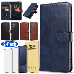 Para Samsung Galaxy S24 FE Abatible Cuero Tarjeta Suave Estuche Teléfono Cubierta Vidrio Templado - Imagen 1 de 32