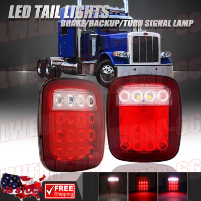 2X LED Tail Backup Reverse Brake Turn Lights for Kenworth Peterbilt Freightliner - Image 1 of 4