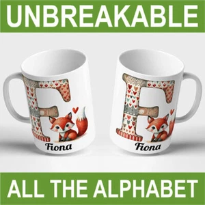 KIDS PERSONALISED UNBREAKABLE MUG cup child name and alphabet letter animals - Picture 1 of 50