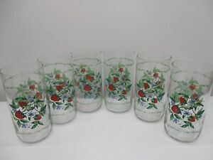70s Libbey Strawberry Blossom Tumblers/Glasses  Set of 6  Vintage 16oz