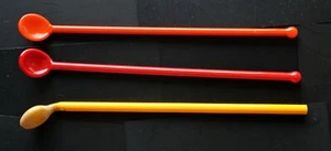 2 hand made colorful glass swizzle spoons + 1 Eco-Friendly straw swizzle spoon - Picture 1 of 3