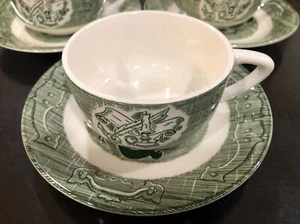 Vintage "The Old Curiosity Shop" 3 Sets Cups And Saucers - Green - Royal - USA - Picture 1 of 4