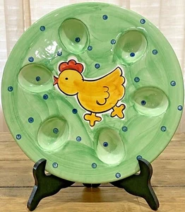 Vtg Deviled Egg Plate Whimsical Chicken Ceramic 11” by Barrarte Portugal - Picture 1 of 5