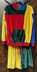 N1 Los Angeles Hoodie/Shorts Set Outfit Sz S Colorblock Velour Green + Primary - Picture 1 of 13