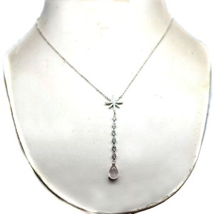 NATURAL 8 X 11mm. PINK ROSE QUARTZ & WHITE CZ NECKLACE 26" 925 SILVER STERLING