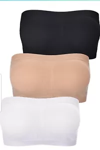 Women Bandeau Bra Padded Strapless Bralette Tube Top Bra - New 3 Pack - Picture 1 of 5