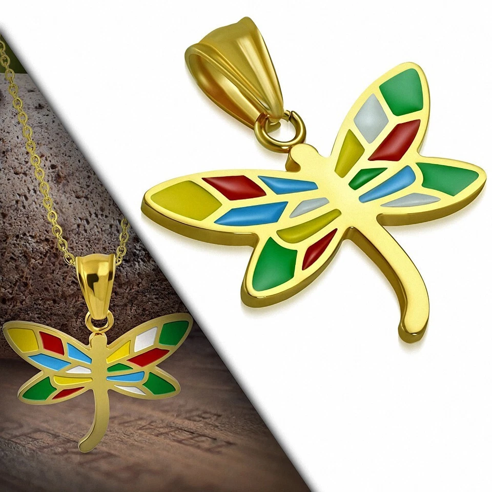 Anhänger Stahl Golden Libelle Emailliert Mehrfarbig - Bild 1 von 1