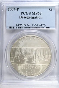 2007 P Desegregation- Little Rock HS -PCGS MS69 Modern Commem Silver Dollar - Picture 1 of 2