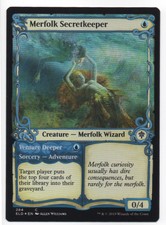 MTG Throne of Eldraine Foil Merfolk Secretkeeper/Venture Deeper Showcase, NM