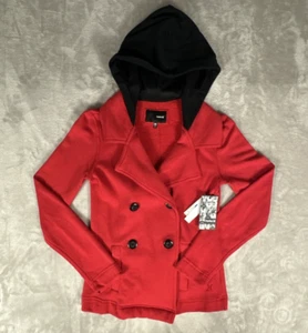 Hurley Fleece Jacket Women Extra Small Red Black Hooded Collared Button Closure - Picture 1 of 14