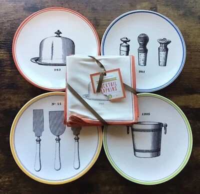 Nuevo Williams Sonoma Antiguo Ilustración Postre Aperitivo 4 Platos + Servilletas Foto 1 de 4
