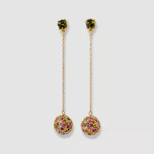 Oscar De La Renta Women's Gold Crystal Pave Ball Drop Earrings - Picture 1 of 4