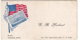 USS MAINE COMPANY D 51ST IOWA INFANTRY US VOLS GIBSON B HERBERT CORYDON IA CARD - Picture 1 of 1
