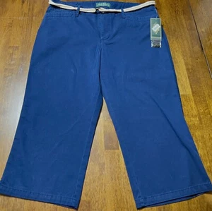 NEW LRL Lauren Ralph Jeans Co. Capri Sz 12 Rope Belt Nautical Pants Navy Blue - Picture 1 of 2