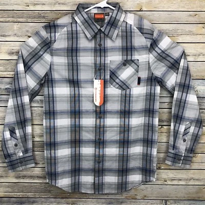 NEW Merrell Long Sleeve Shirt Mens Sz Small Gray Blue Plaid Button Up Front - Image 1 of 4