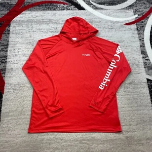Columbia PFG Hoodie Extra Large Red White Outdoors Fishing Performance Spellout - Picture 1 of 9