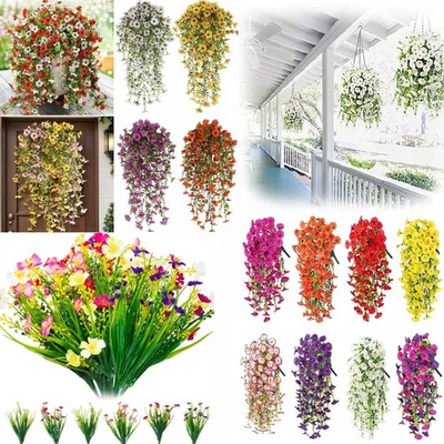 Artificial Flowers UV Resistant  Fake Flower Plants Garden Wedding Hanging Decor - Image 1 of 4