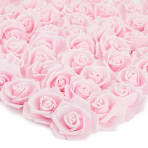 100 Pack Light Pink Artificial Flowers, Bulk Stemless Fake Foam Roses, 3 in - Picture 1 of 11