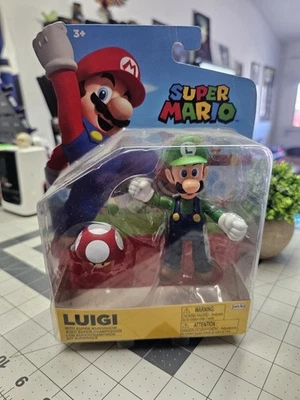 NEW Jakks 40822 World of Nintendo Mario 4" LUIGI W/SUPER MUSHROOM Mini-Figure - Image 1 of 2