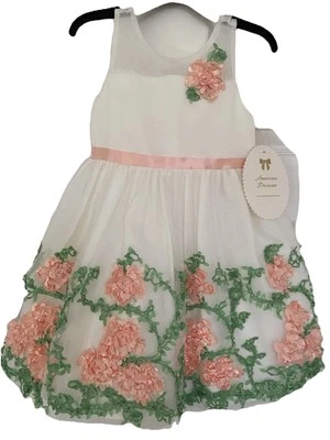 NUEVO CON ETIQUETAS - American Princes Blanco Malla y Cinta Flores Niñas Talla 2T  Foto 1 de 4
