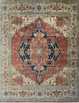 Oriental area rug Rust Heriz  hand  knotted elegant  New Square Wool 12 X 12ft - Image 1 of 4