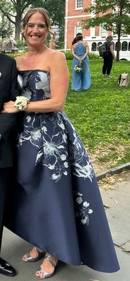 Frascara 4842 High Low Gown Navy with Silver Flowers; Worn Once, Formal, Wedding - Image 1 of 4