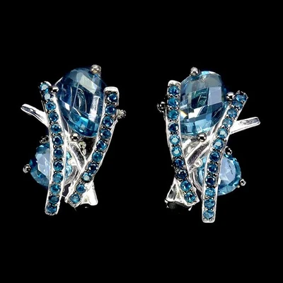 925 Sterling Silver Earrings Topaz Simulated Cz Gemstone jewelry - Image 1 of 4
