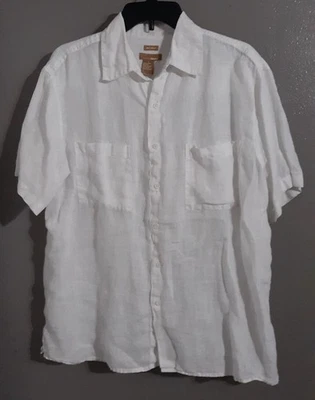 Men’s Bruno Pure Linen Short Sleeve/button Up White Shirt.100% Linen.sz L - Image 1 of 4