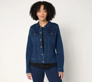 Quacker Factory Sparkle and Shine Denim Jeanne Jacket Dark Indigo S New - Picture 1 of 4