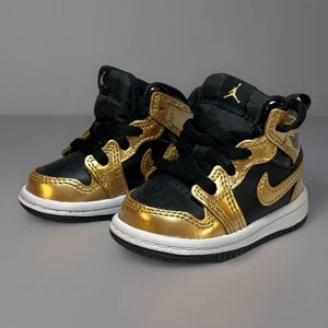 Nike Air Jordan 1 Retro High OG Toddler Baby Shoes Black/Gold Size 2C - Picture 1 of 8