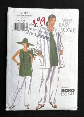 Vogue 7017 Misses Jacket, Tunic, Pants by Koko Beall 2001 Pattern sz 14-18 Uncut - Image 1 of 3
