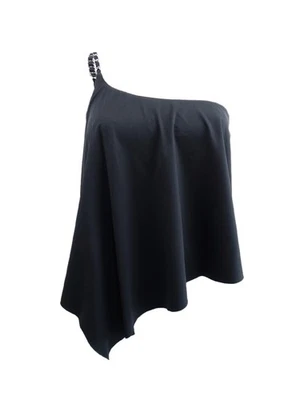 Camiseta tankini MICHAEL Michael Kors para mujer con ribete de cadena de un hombro (L, negra) Foto 1 de 3