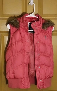 U.S. Polo Assn. Girls Pink Puffer Vest Girls Size M  Faux Fur Hood Sleeveless - Picture 1 of 4