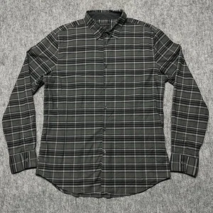 Camisa John Varvatos Para Hombre Grande Negra Gris A Cuadros Lujo Abotonada Manga Larga - Imagen 1 de 17