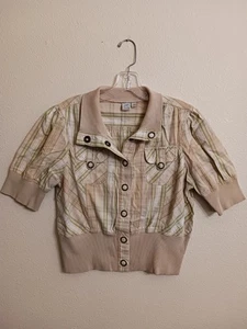 So Wear It Declare It 40" Bust XL Womens Beige Green Plaid Sweater Shirt Y2K - Picture 1 of 4