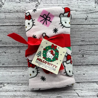 Paquete de 2 toallas de mano Hello Kitty Navidad 16"x28" algodón decoración navideña rosa Foto 1 de 4